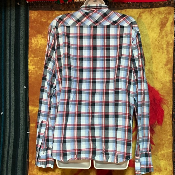 POP ICON-plaid flannel long sleeve stitch-embroidered design button-up shirt - Picture 6 of 10